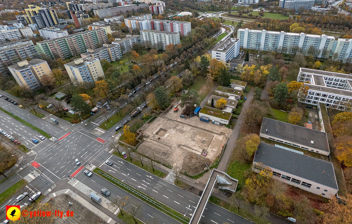 19.11.2022 - Luftbilder von der Baustelle an der Quiddestraße 'Haus für Kinder' in Neuperlach